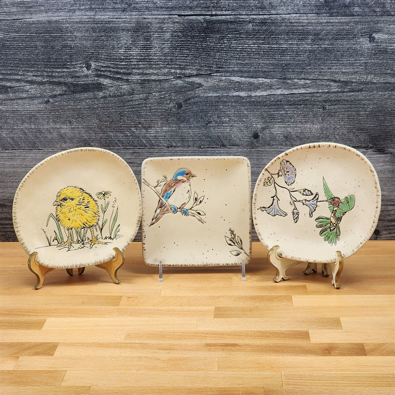 Load image into Gallery viewer, Appetizer Set of 3 Plates Hummingbird and Others 6" Embossed Appy by Blue Sky