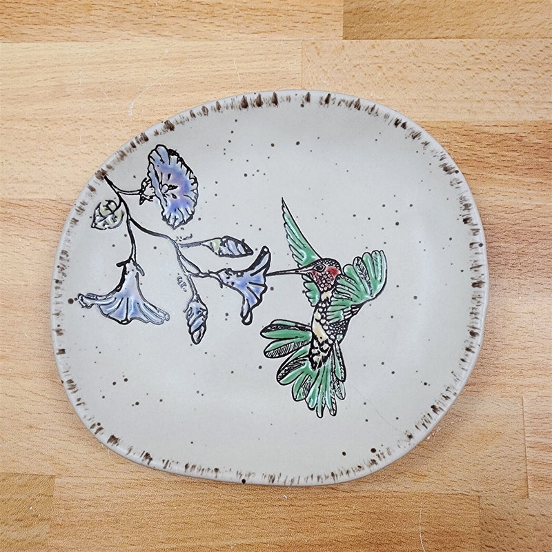 Load image into Gallery viewer, Appetizer Set of 3 Plates Hummingbird and Others 6" Embossed Appy by Blue Sky