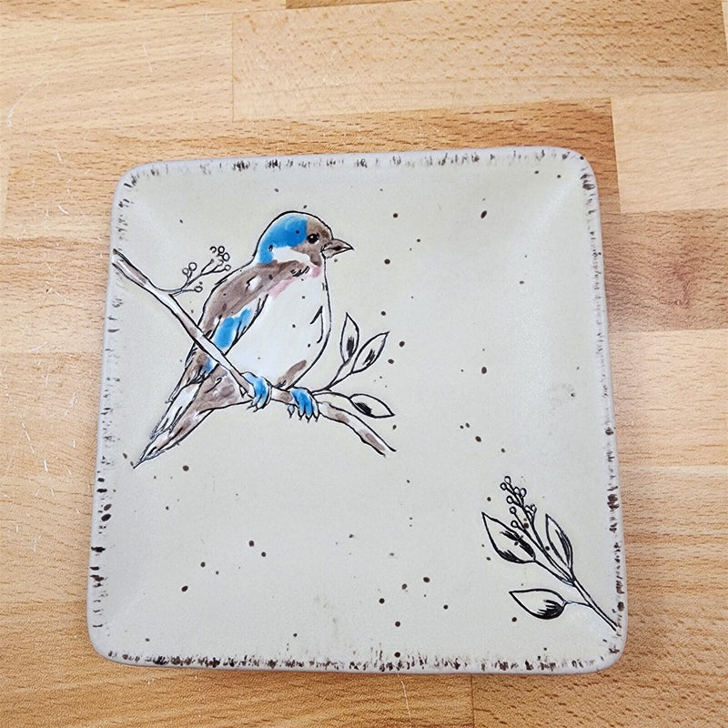 Load image into Gallery viewer, Appetizer Set of 3 Plates Hummingbird and Others 6" Embossed Appy by Blue Sky