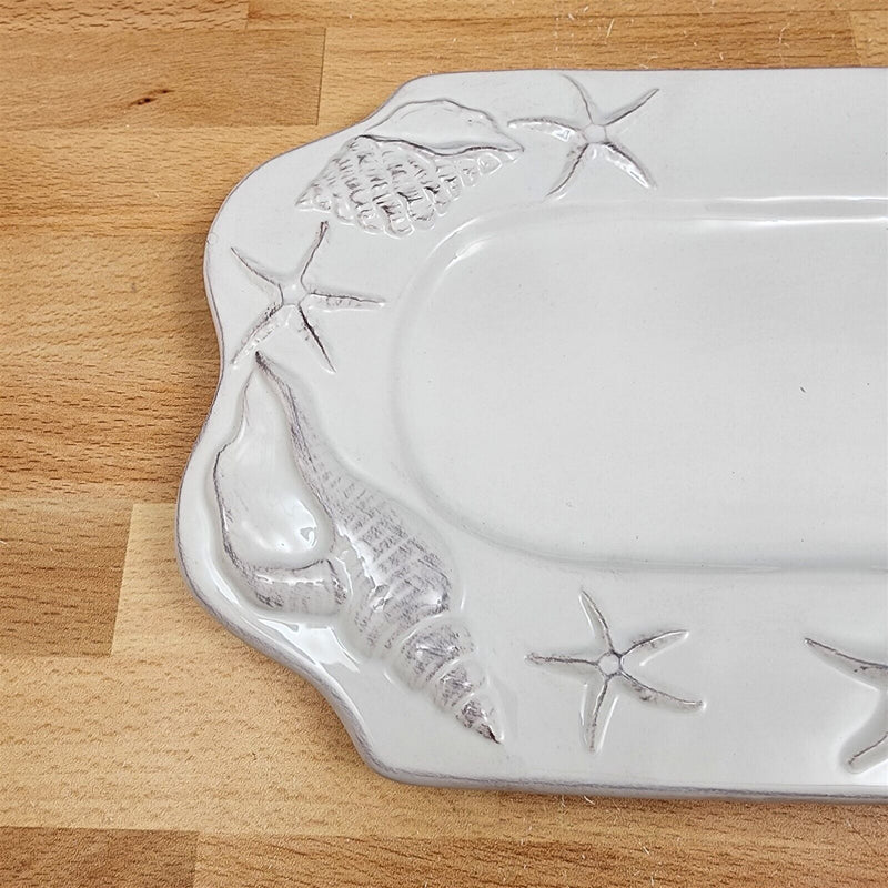 Load image into Gallery viewer, Laguna Coastal White Tray Serving Plate 12" Nautical Sea Horse Platter Blue Sky