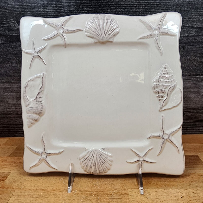 Load image into Gallery viewer, Laguna Coastal White Tray Serving Plate 9" Nautical Sea Shells Platter Blue Sky