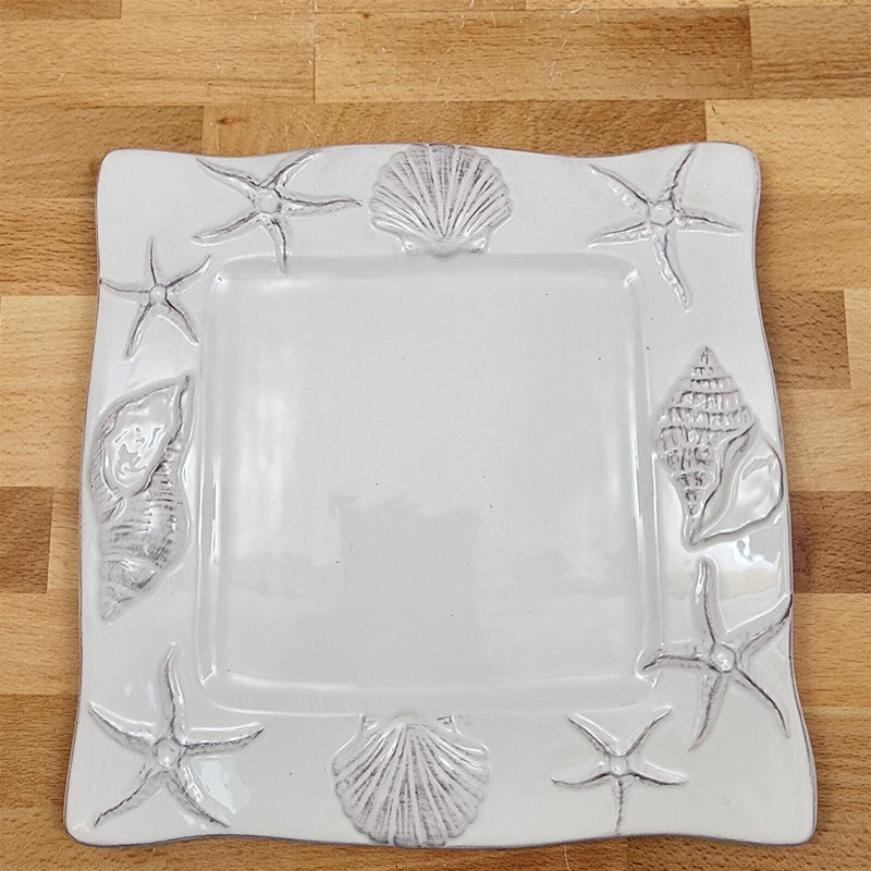 Load image into Gallery viewer, Laguna Coastal White Tray Serving Plate 9" Nautical Sea Shells Platter Blue Sky