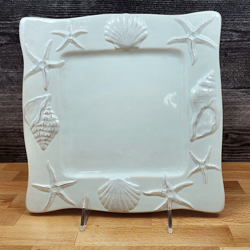 Load image into Gallery viewer, Laguna Coastal Seafoam Blue Serving Tray Plate 9" Sea Shells Platter Blue Sky