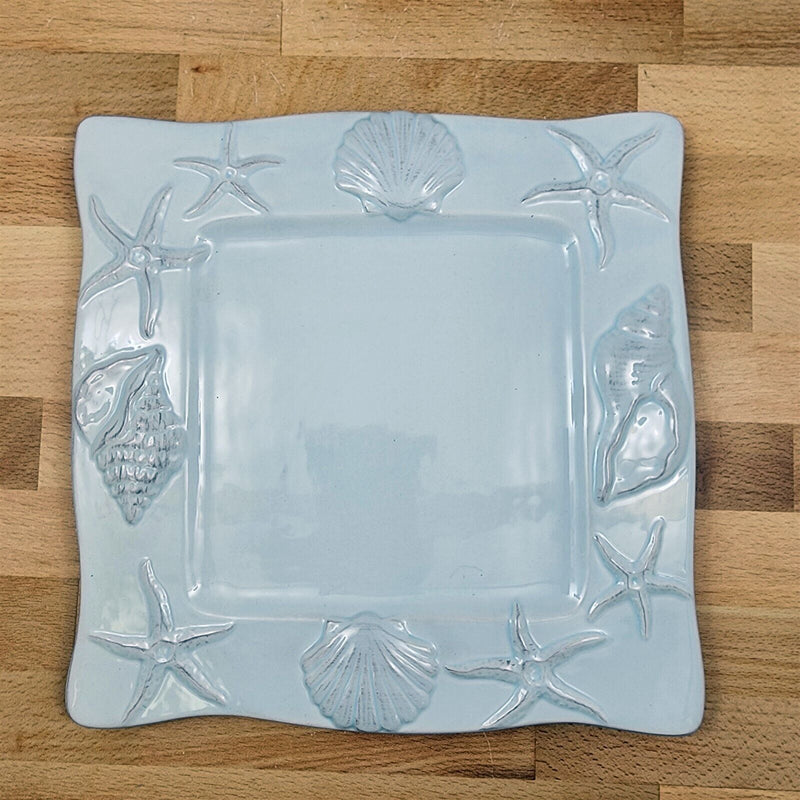 Load image into Gallery viewer, Laguna Coastal Seafoam Blue Serving Tray Plate 9" Sea Shells Platter Blue Sky