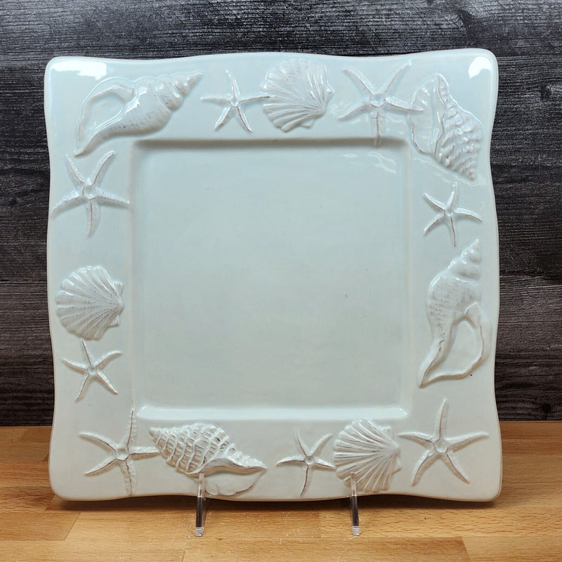 Load image into Gallery viewer, Laguna Coastal Seafoam Blue Tray Serving Plate 11" Sea Shells Platter Blue Sky