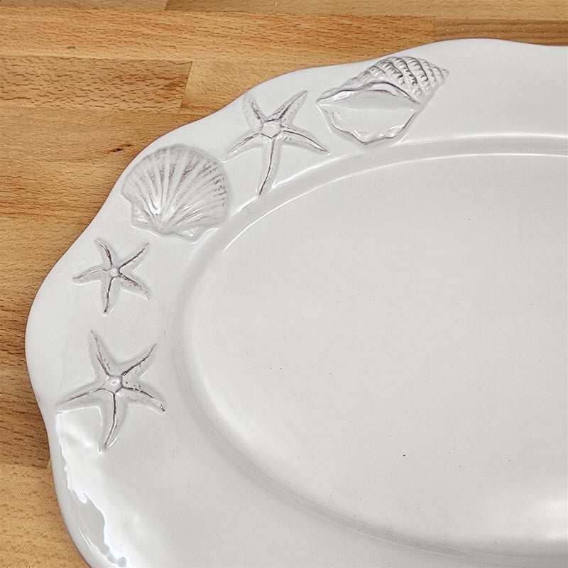 Load image into Gallery viewer, Laguna Coastal White Tray Serving Plate 14" Nautical Sea Horse Platter Blue Sky