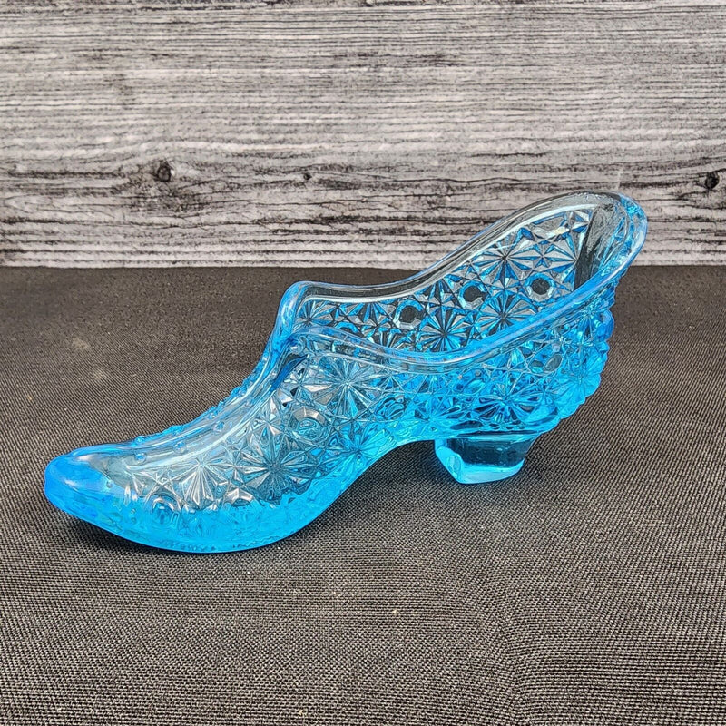 Load image into Gallery viewer, Fenton Art Glass Slipper Shoe Boot Blue Daisy and Button Pattern