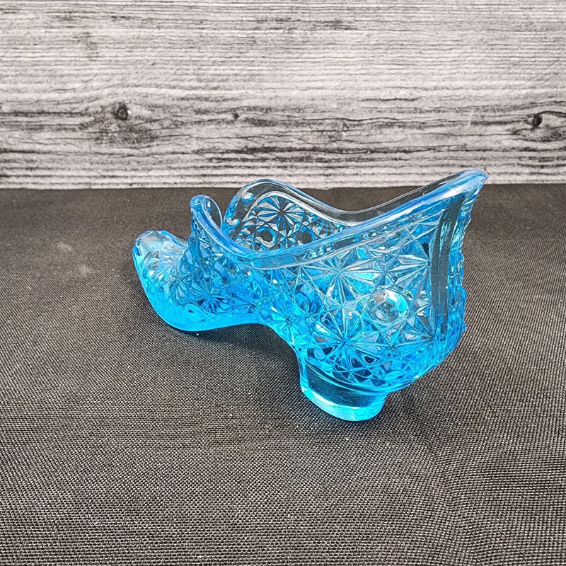 Load image into Gallery viewer, Fenton Art Glass Slipper Shoe Boot Blue Daisy and Button Pattern