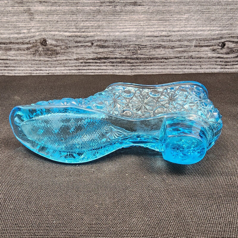 Load image into Gallery viewer, Fenton Art Glass Slipper Shoe Boot Blue Daisy and Button Pattern