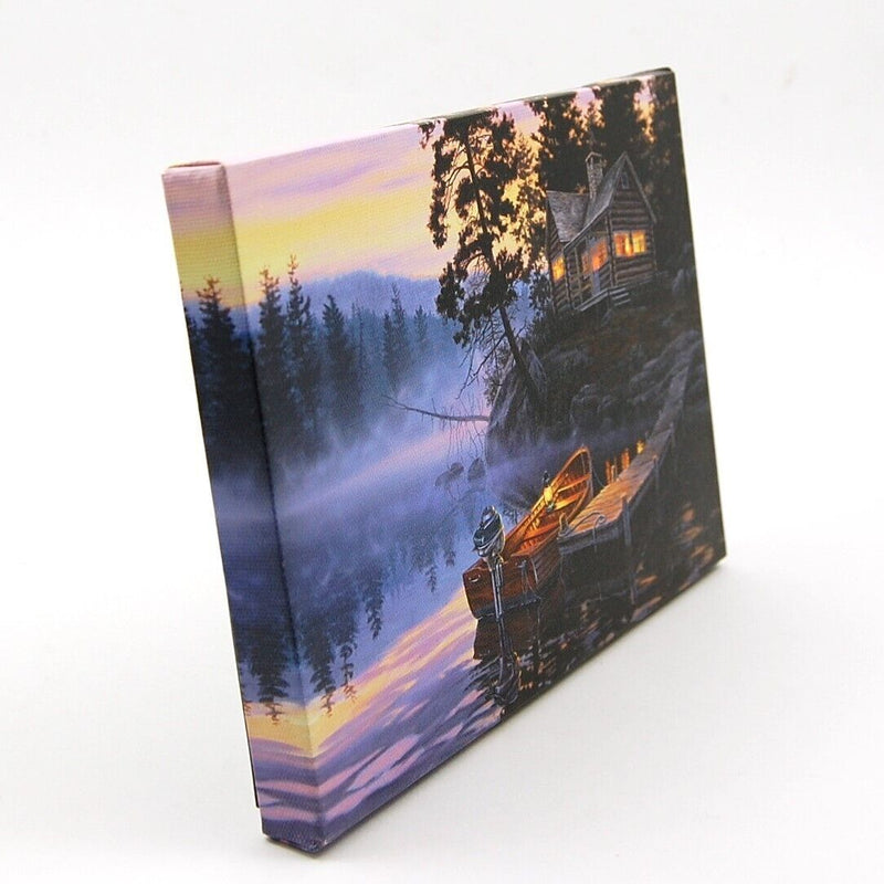 Load image into Gallery viewer, Cabin and Boat Scene LED Light Up Lighted Canvas Wall or Tabletop Picture Art