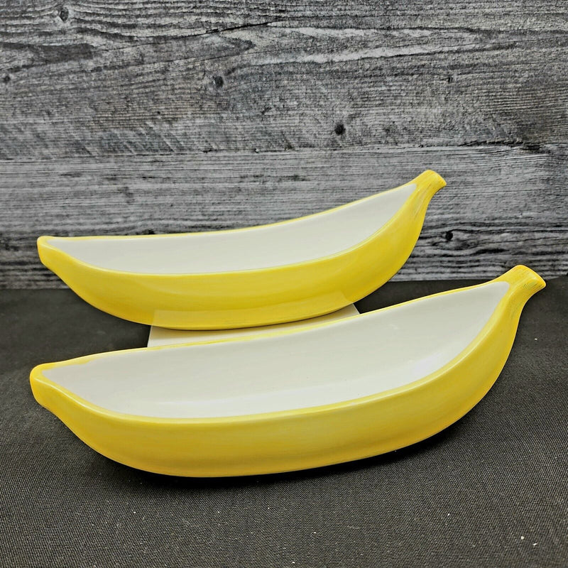 Load image into Gallery viewer, Pottery Barn Go Bananas Yellow Dessert Bowl Set Of 2 Ice Cream Split Boat