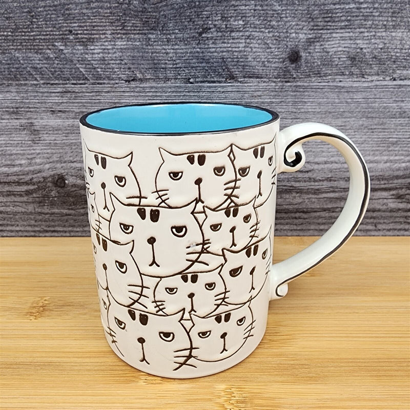 Load image into Gallery viewer, Cat Face Ceramic Coffee Mug 16oz (455ml) Beverage Cup Embossed by Blue Sky