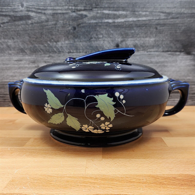 Load image into Gallery viewer, Hall Casserole Dish 8.5" with Cover Lid Round Cobalt Blue Garden 1.5 Qt Bowl