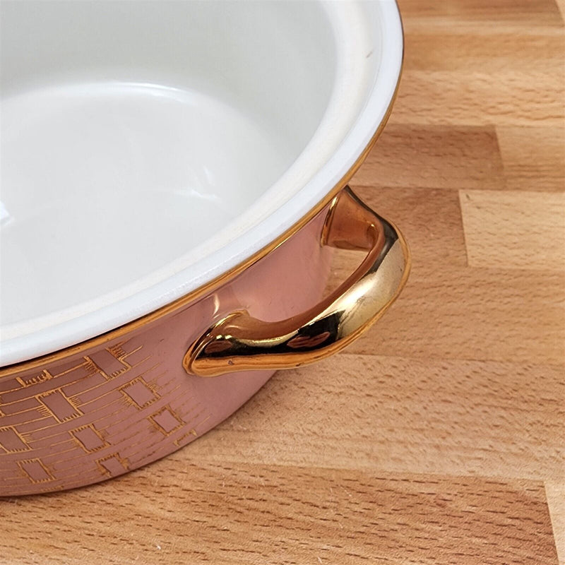 Load image into Gallery viewer, Hall Gold Label Pink Basket Weave Casserole Dish with Cover Lid 1.75 Qt Bowl #76