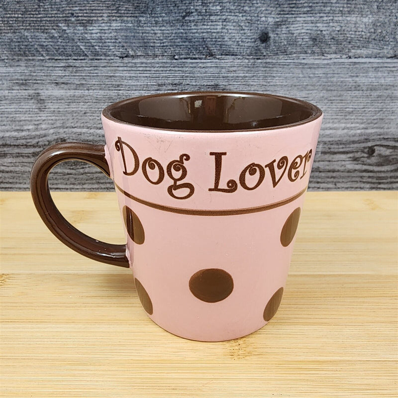 Load image into Gallery viewer, Dog Lover Coffee Mug Pink and Brown with Polka Dots Tea Cup by Petrageous