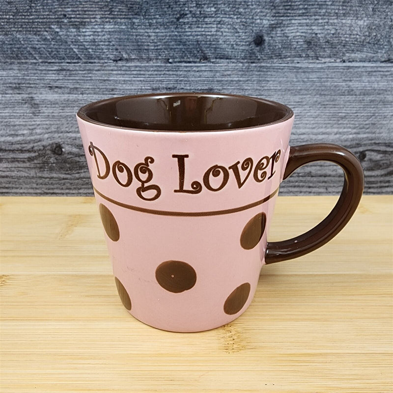 Load image into Gallery viewer, Dog Lover Coffee Mug Pink and Brown with Polka Dots Tea Cup by Petrageous