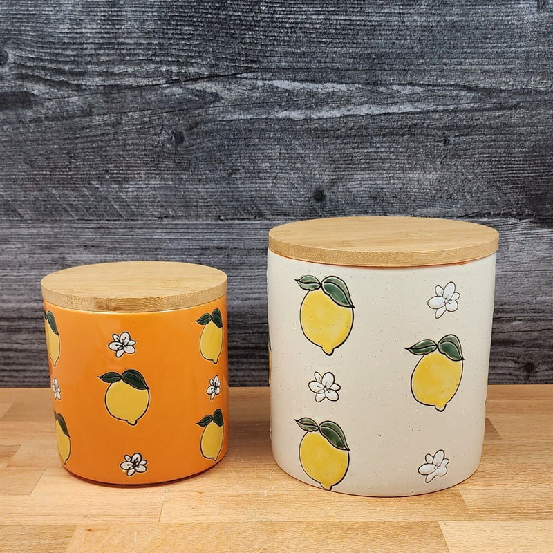 Load image into Gallery viewer, Lemon Bloom Canister Embossed Set by Blue Sky 4" & 5" Kitchen Home Décor Jar