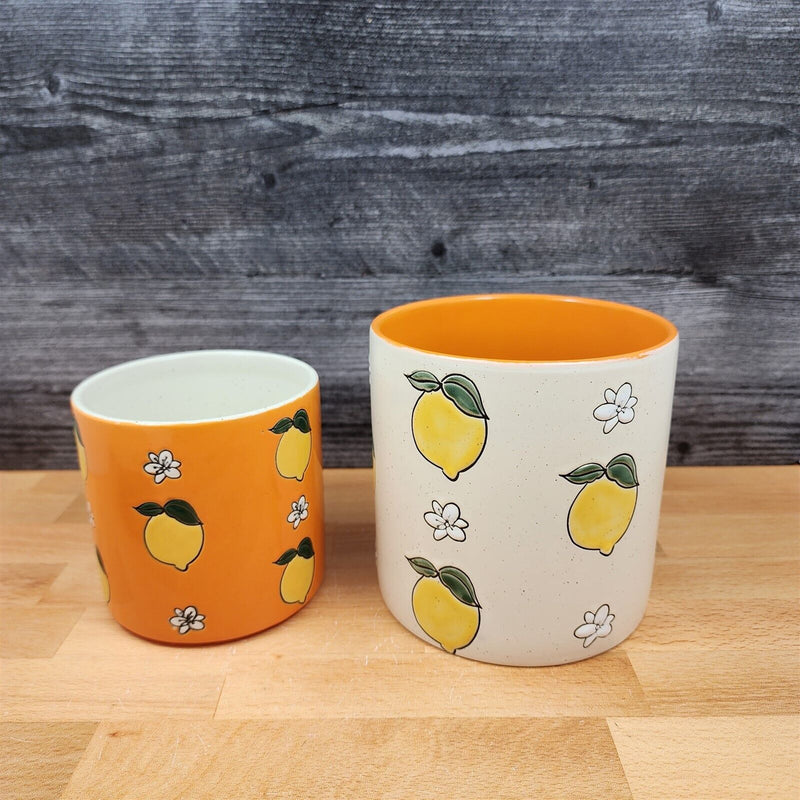 Load image into Gallery viewer, Lemon Bloom Canister Embossed Set by Blue Sky 4" & 5" Kitchen Home Décor Jar