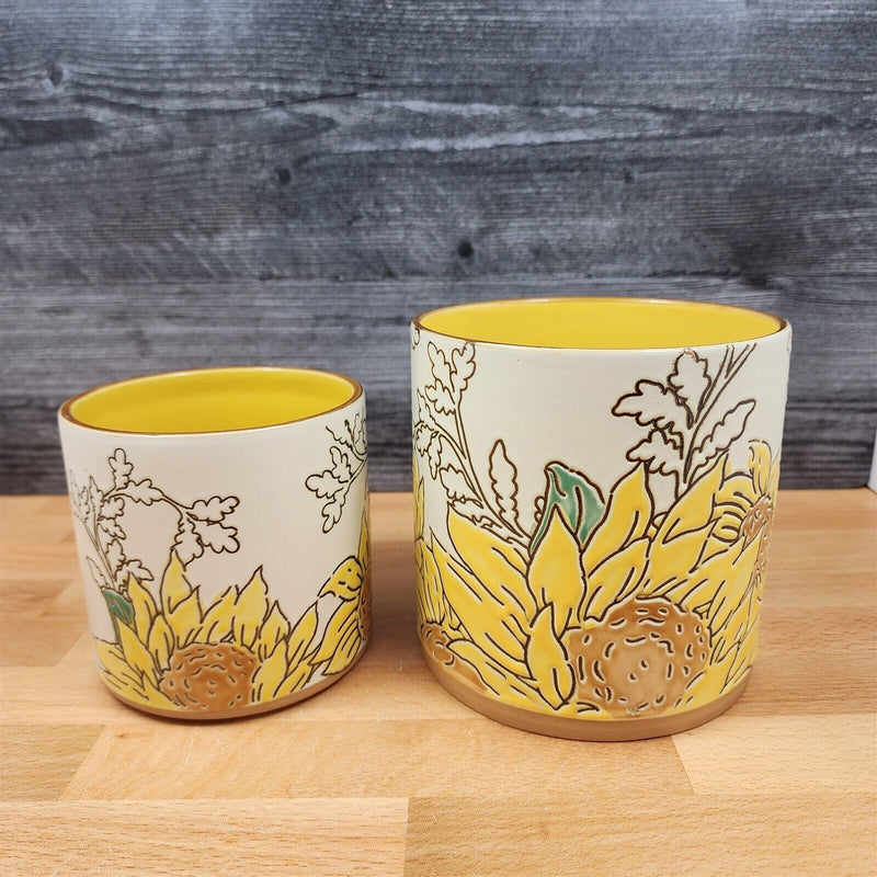 Load image into Gallery viewer, Gilded Sunflower Floral Canister Set by Blue Sky 4" & 5" Embossed Kitchen Pots