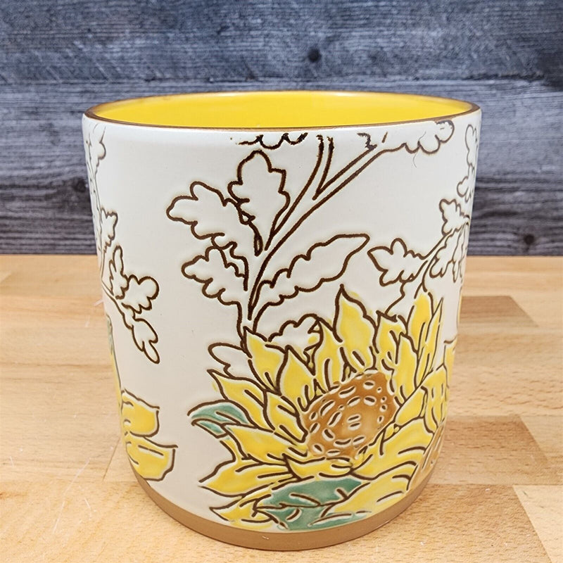 Load image into Gallery viewer, Gilded Sunflower Floral Canister Set by Blue Sky 4" & 5" Embossed Kitchen Pots