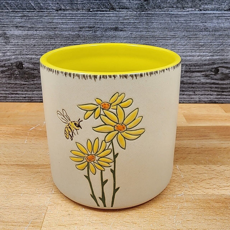 Load image into Gallery viewer, Spring Daisy Flower & Bee Canister Embossed Set by Blue Sky 4" & 5" Ceramic Pots
