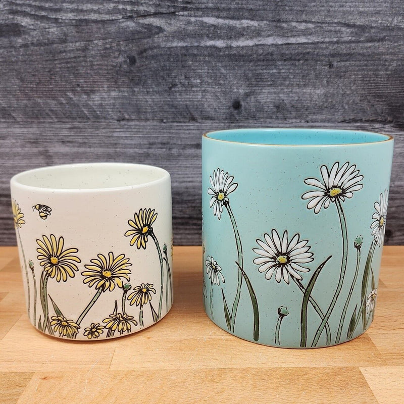 Load image into Gallery viewer, Spring Daisy & Bee Canister Embossed Set by Blue Sky 4" & 5" Kitchen Flower Pot
