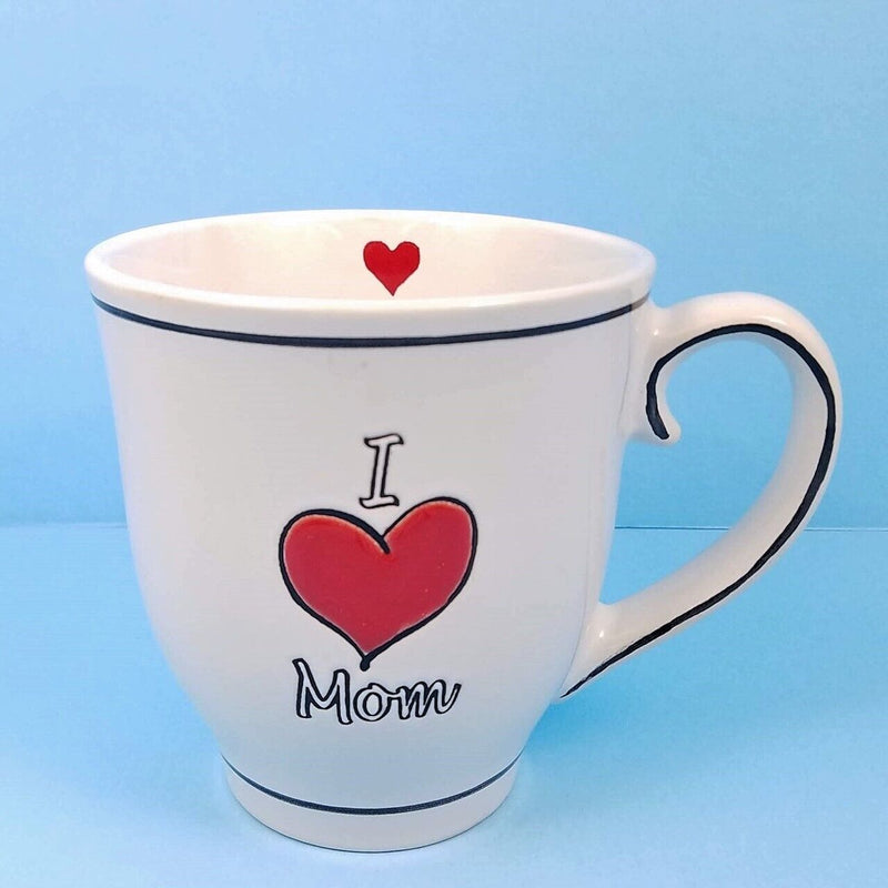 Load image into Gallery viewer, I Heart Mom Coffee Mug Embossed Ceramic Tea Cup 17oz in White by Blue Sky