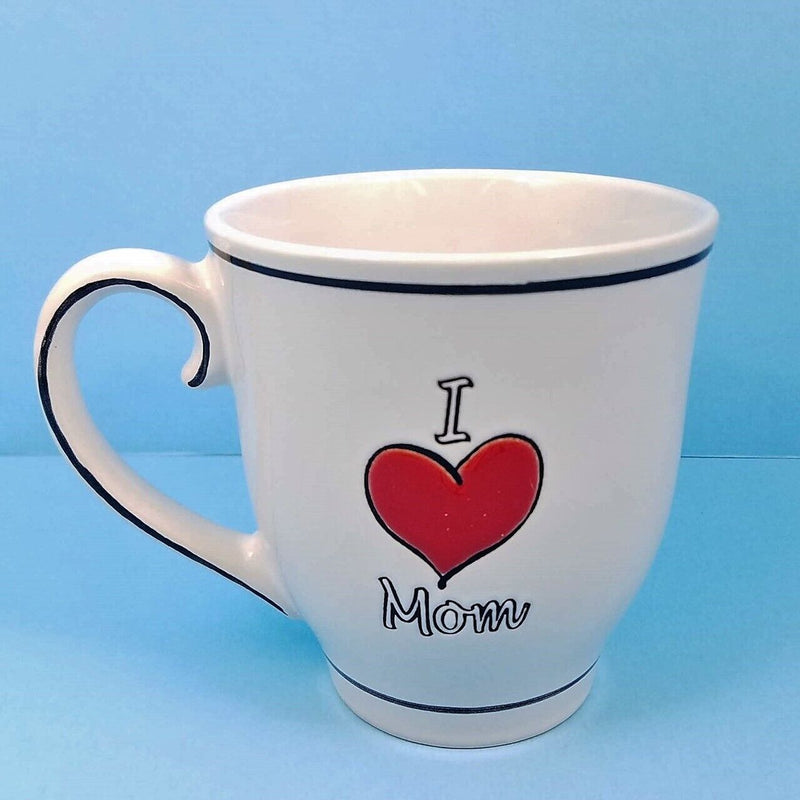 Load image into Gallery viewer, I Heart Mom Coffee Mug Embossed Ceramic Tea Cup 17oz in White by Blue Sky