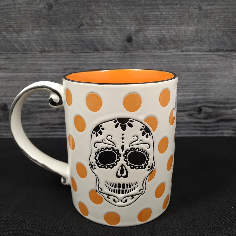 Load image into Gallery viewer, Halloween Skull Coffee Mug Ceramic Embossed Tea Cup 16oz 473ml by Blue Sky