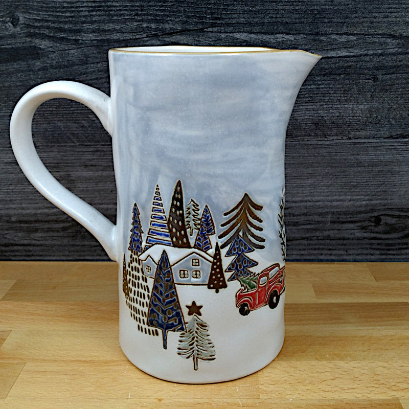 Load image into Gallery viewer, Holiday Christmas Pitcher Elk Ridge Winter Scene Decorative Home Deco Blue Sky