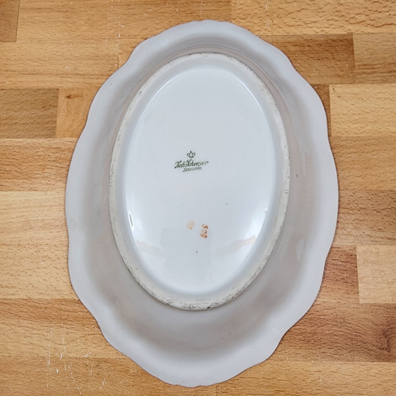 Load image into Gallery viewer, ZSC41 9" Oval Vegetable Bowl Scalloped, Pink Roses White by ZS & Co Scherzer