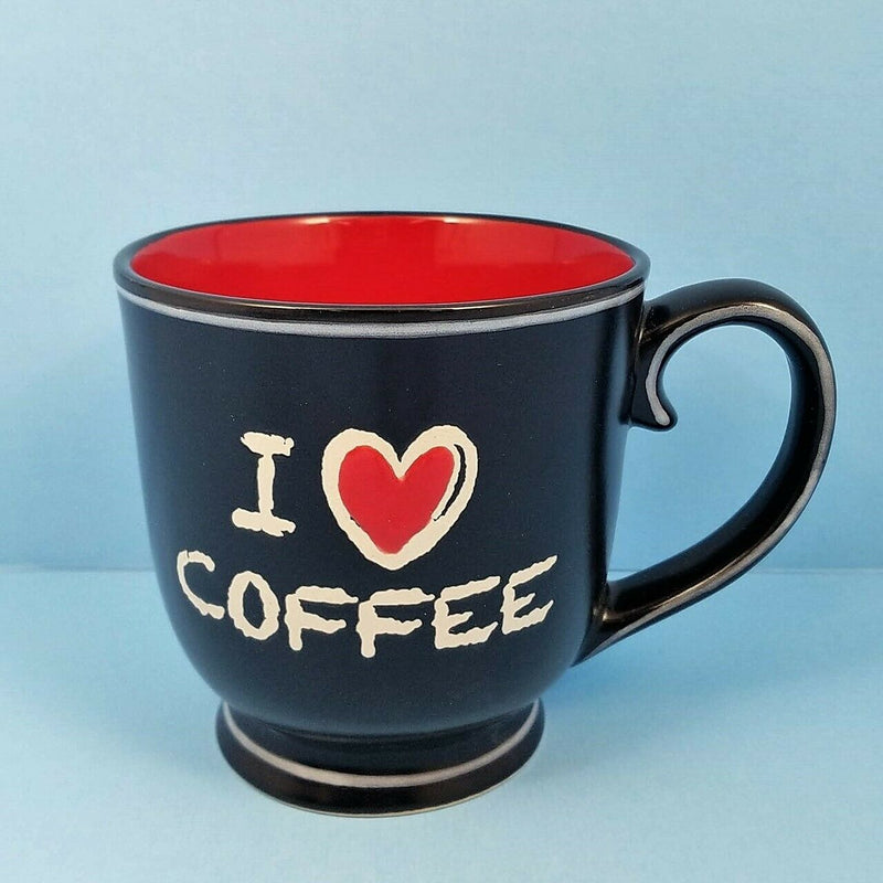 Load image into Gallery viewer, Chalkboard Mug Cup I Heart Coffee by Blue Sky Spectrum 17oz Black Red