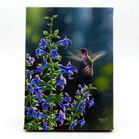 Hummingbird and Blue Flower LED Light Up Lighted Canvas Wall or Tabletop Picture