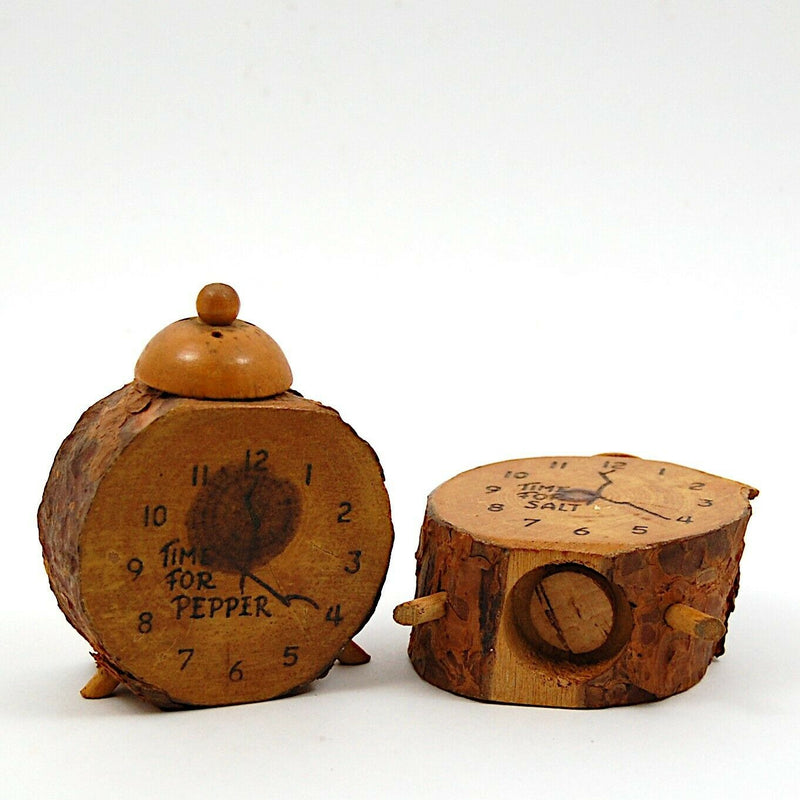 Load image into Gallery viewer, Salt and Pepper Shakers Set Wooden Alarm Clock Time Face