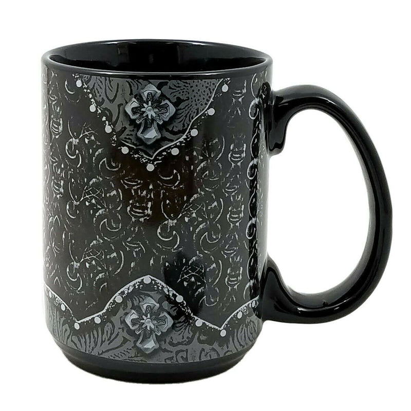Load image into Gallery viewer, Western Moments Cowboy Cowgirl Coffee Mug Ceramic Tooled Cross Black 16oz New