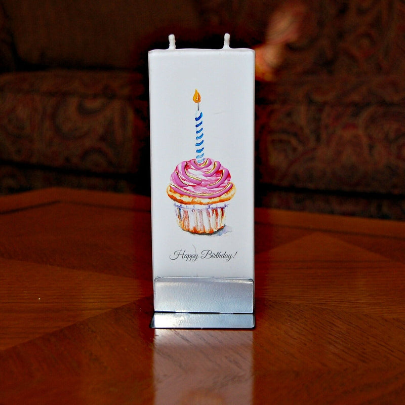 Load image into Gallery viewer, Happy Birthday Cupcake Flaytz Twin Wick Thin Flat Candle