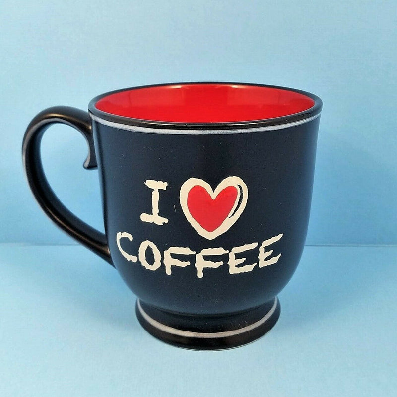 Load image into Gallery viewer, Chalkboard Mug Cup I Heart Coffee by Blue Sky Spectrum 17oz Black Red