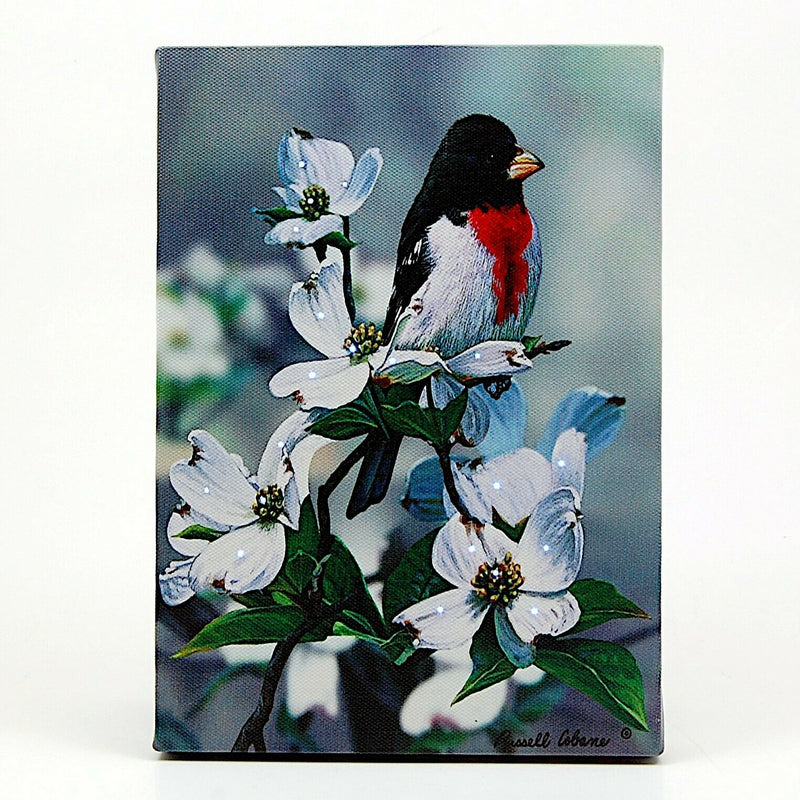 Load image into Gallery viewer, LED Lit Tabletop Picture Art Rose Breasted Grosebeak in Dogwood Russell Cobane