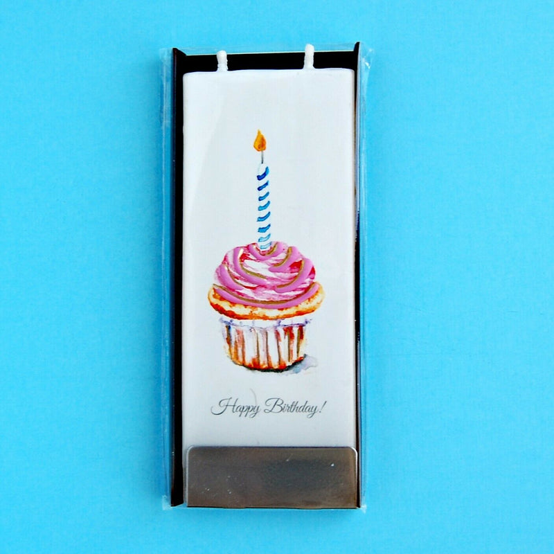 Load image into Gallery viewer, Happy Birthday Cupcake Flaytz Twin Wick Thin Flat Candle