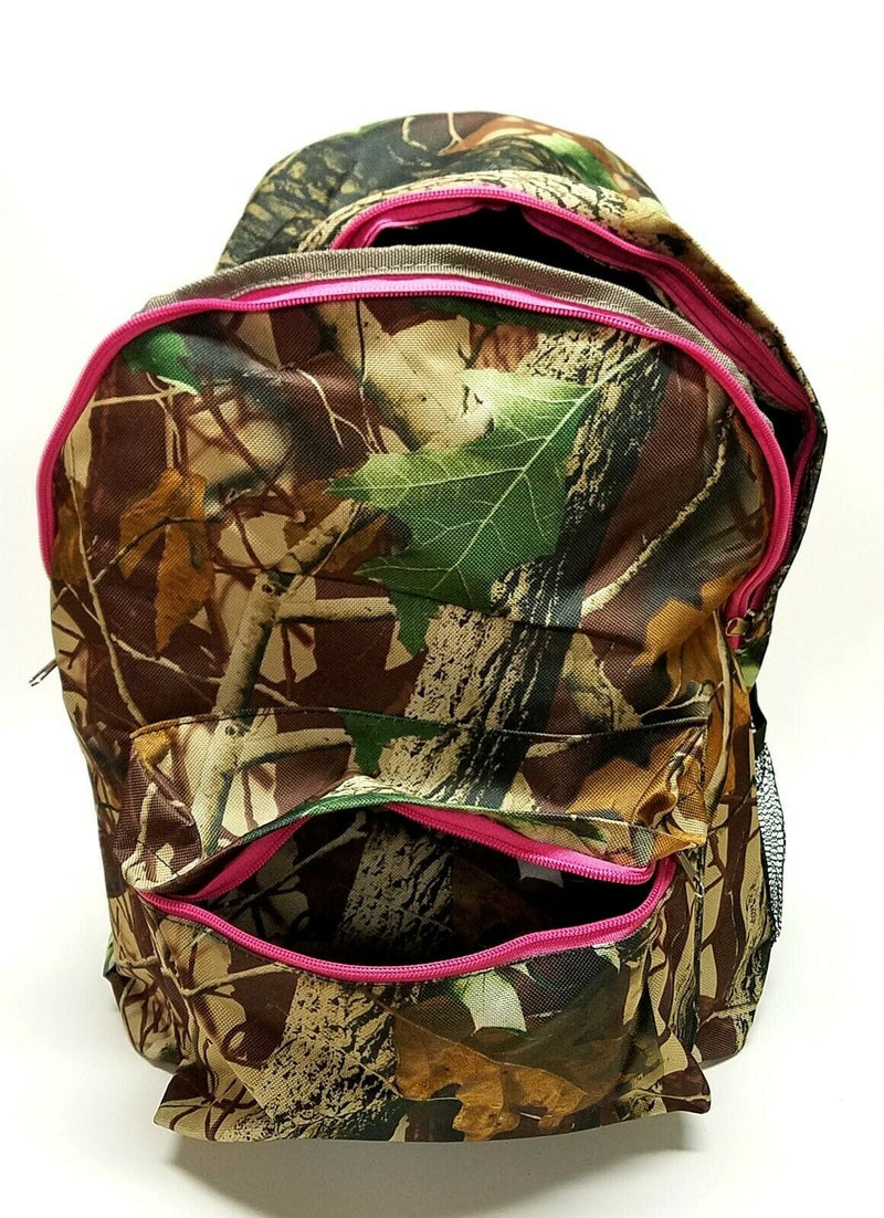 Load image into Gallery viewer, Womens Girls School Large Multipurpose Backpack Natural Camo with Pink Trim