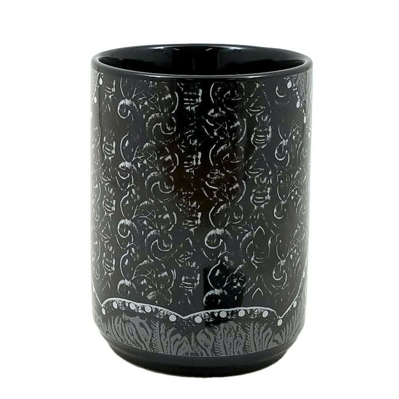 Load image into Gallery viewer, Western Moments Cowboy Cowgirl Coffee Mug Ceramic Tooled Cross Black 16oz New