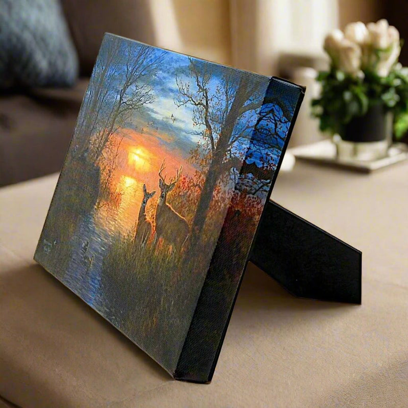 Load image into Gallery viewer, Deer by Water at Dawn LED Light Up Lighted Canvas Wall or Tabletop Picture Art