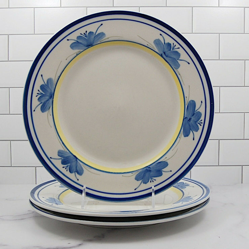Load image into Gallery viewer, Montgomery Ward Tuscany Set of 3 Dinner Plate Blue Flowers Yellow Rim 10.5" 27cm