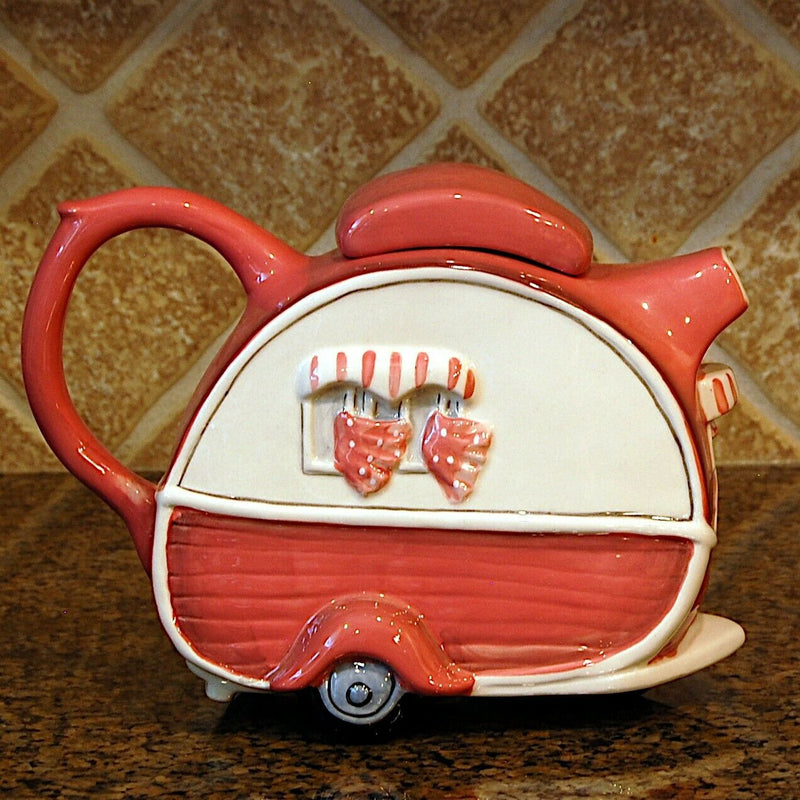 Load image into Gallery viewer, Caravan Teapot Pink Collectible Decorative Home Decor Blue Sky Clayworks