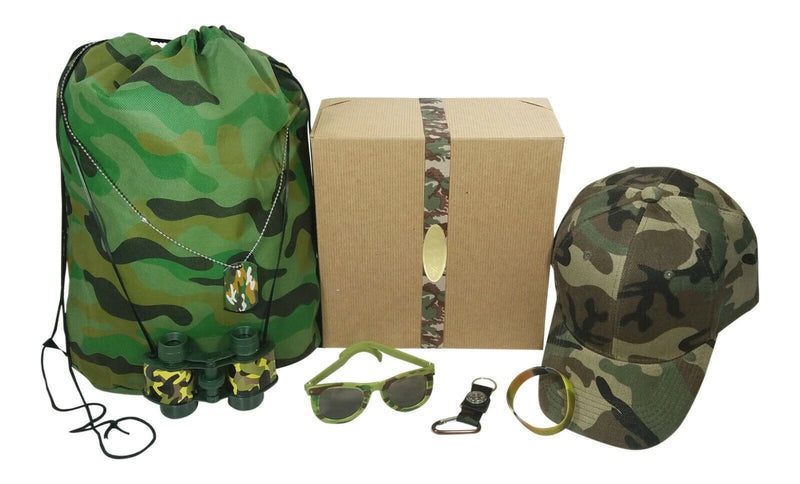 Load image into Gallery viewer, Kids Camouflage Army Camping Toy Dress Up Set and Gift Box Camo Green Ages 4 - 7