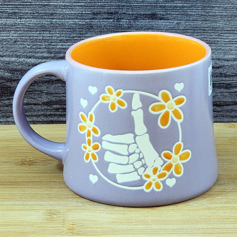 Load image into Gallery viewer, Skeleton Hand Thumbs Up Coffee Mug Halloween Orange Ceramic Cup Blue Sky 18oz
