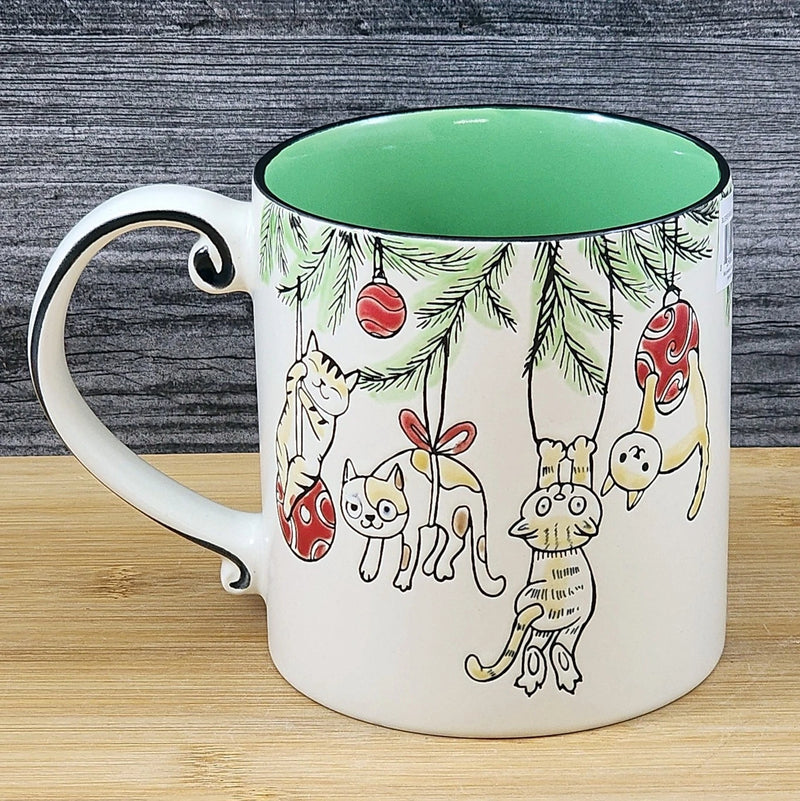 Load image into Gallery viewer, Cat Lover Coffee Mug Christmas Tree Embossed Ceramic Tea Cup Large 21oz Blue Sky
