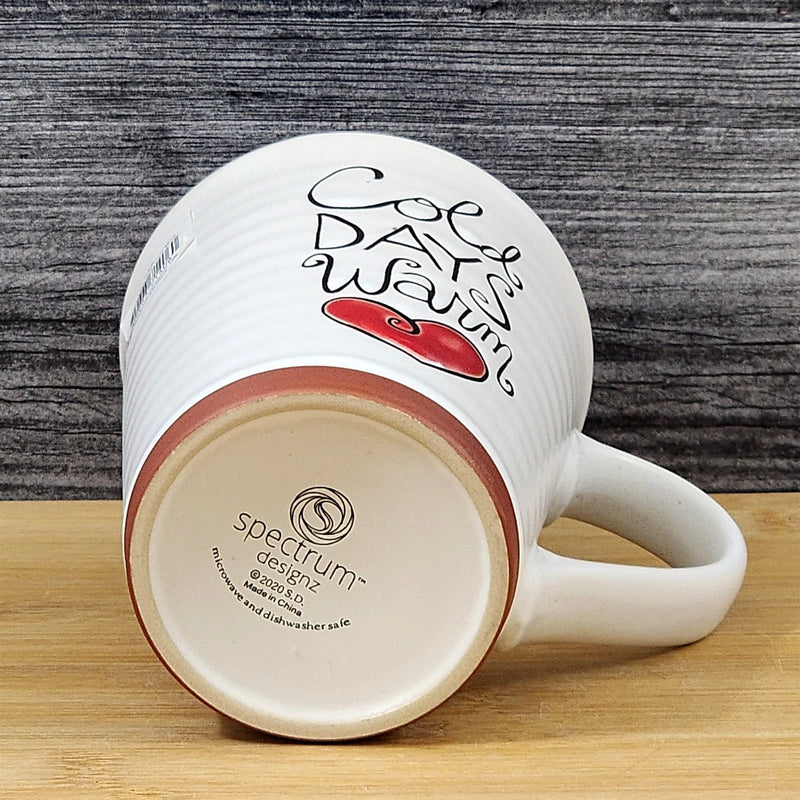 Load image into Gallery viewer, Colds Day Warm Heart Coffee Mug Red White Embossed Christmas Tea Cup Blue Sky
