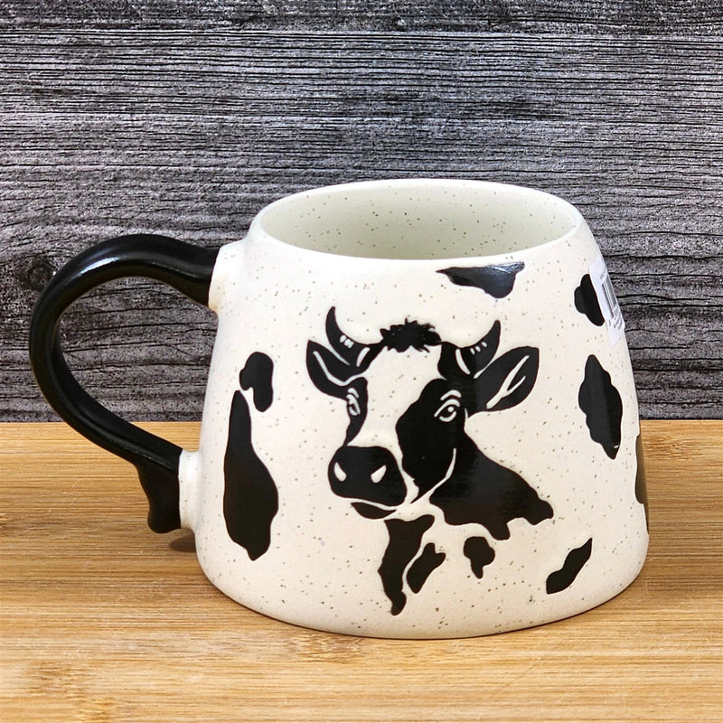 Load image into Gallery viewer, Black Cow Head Coffee Mug Ranch Farm Ceramic Embossed Tea Cup Blue Sky 18oz
