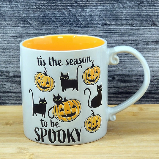 Halloween Black Cat Coffee Mug Pumpkins Ceramic Orange Tea Cup Blue Sky 21oz